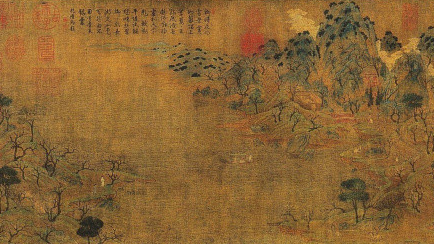 《游春图》是隋朝画家展子虔所作，现藏于北京故宫博物院